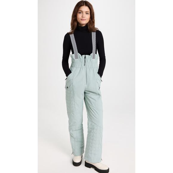New Free People All Prepped Bibb Ski Overalls $428 LARGE Aqua Haze Snow Bib - Picture 2 of 10